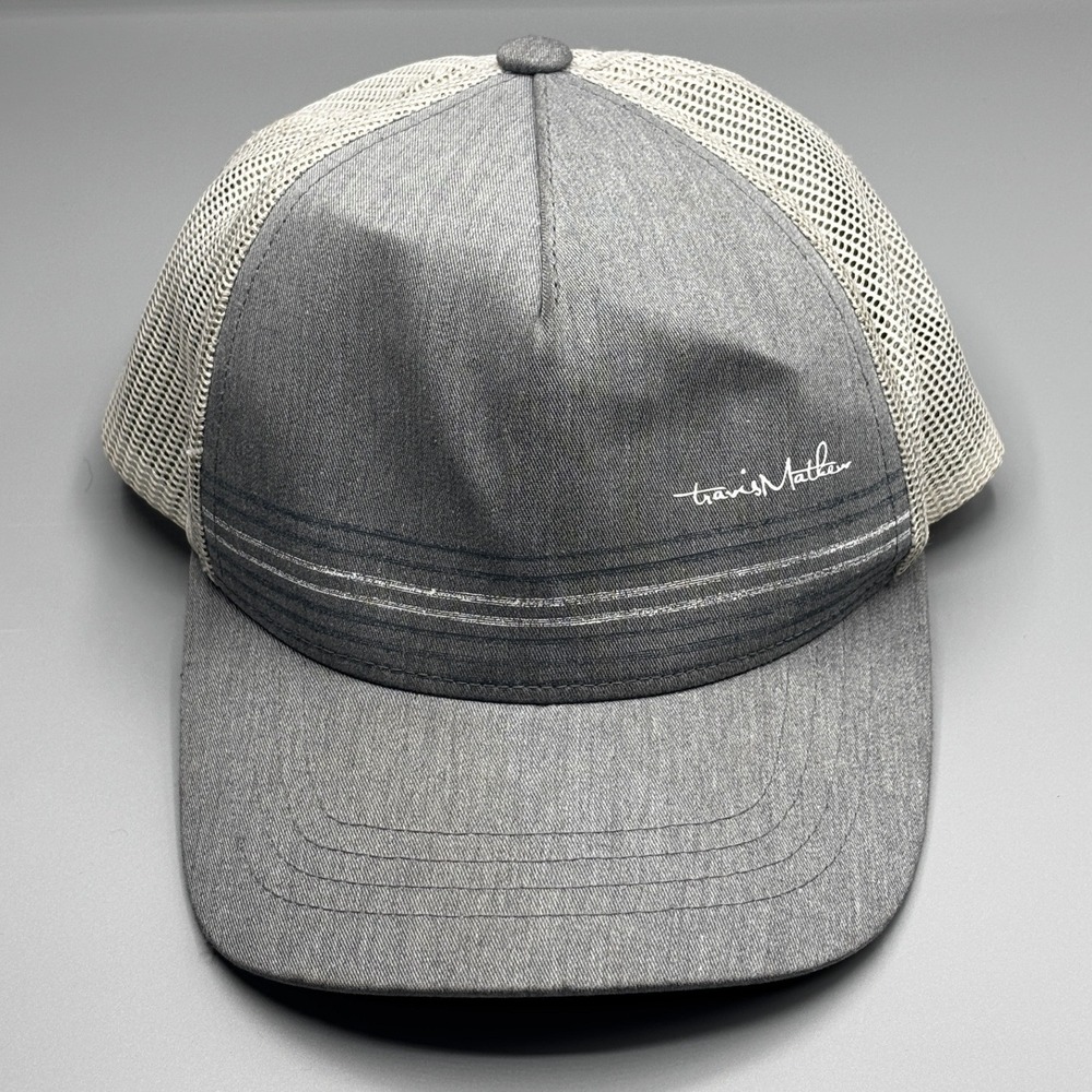 TravisMathew Mens Trucker Snapback Hat Mesh Back Grey Heathered Striped One Size